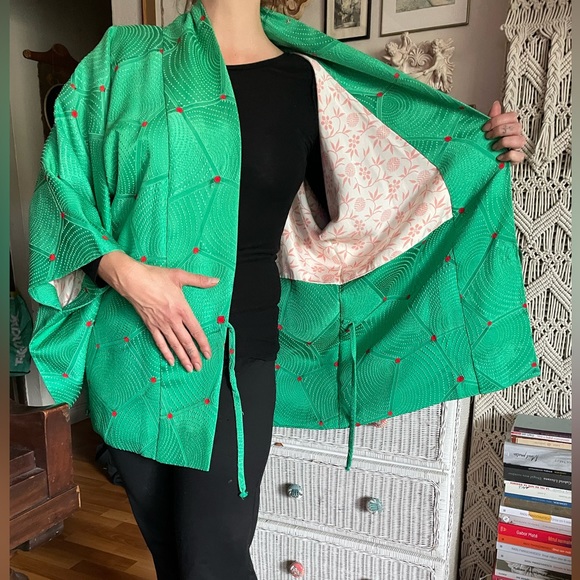Green Silk Haori Kimono - Picture 6 of 14